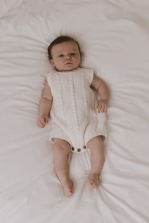 luna-luca-cable-knit-summer-romper-white Luna and Luca Newborn Baby Clothes